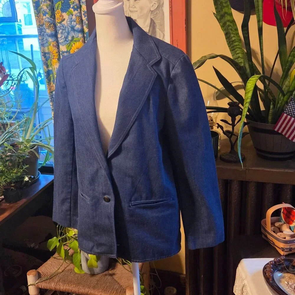 Vintage 70s Ship’n Shore Denim Look Blazer USA Made ILGWU Size 6 Small